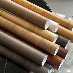Wood Grain PVC Furniture Foil Roll For Home Kitchen Cabinets Doors