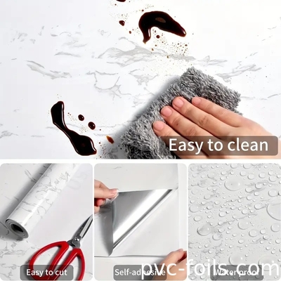Oil Proof White Marble Self Adhesive PVC Decorative Film Easy Sticker For Home Decoration DIY